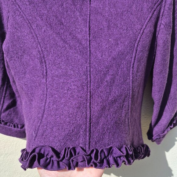 Anthro Purple Ruffle Trim Suit Jacket Blazer Retro Y2K Feminine Office Work M - Picture 12 of 16